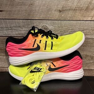 Nike Lunarstelos Athletic Shoes - Neon Yellow and Pink